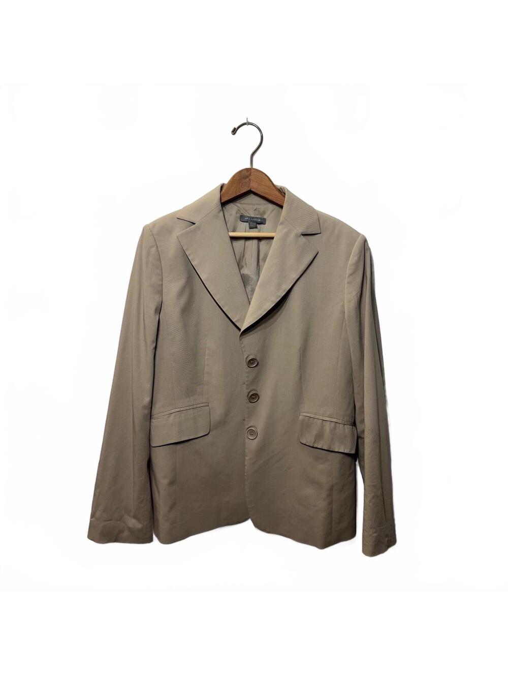 Ann Taylor Tan Khaki Notch Collar Three Button Blazer Womens